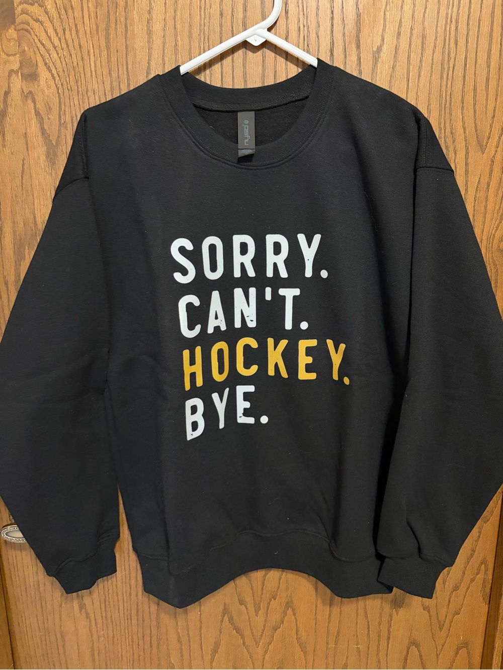 Women’s Black 'Sorry. Can't. Hockey. Bye.' Crewneck Sweatshirt